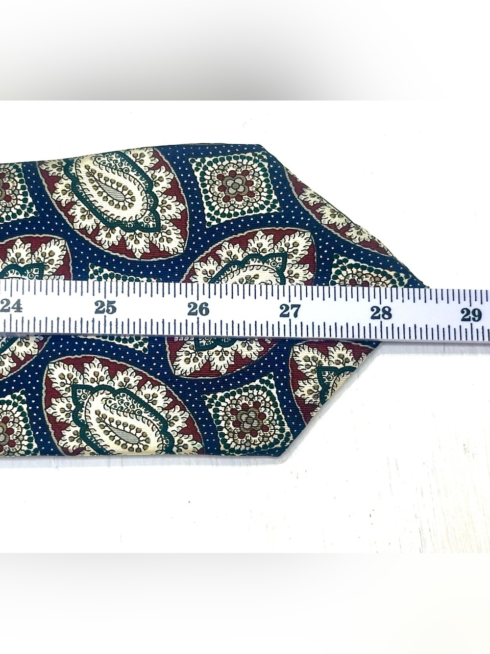 Vtg 90’s Oscar de la Renta Couture Paisley Medallion Silk Necktie Blue Burgundy - Picture 8 of 8